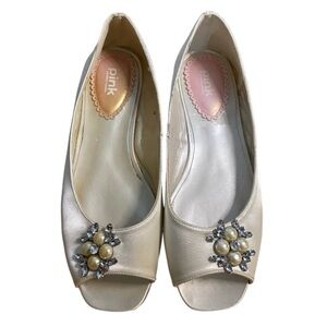 Pink Paradox London Frosting Flat Open Toe Dyeable Satin Shoes Size 9